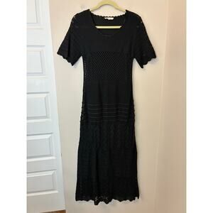 Solitaire Maxi Dress Black Crochet Short Sleeve Size Small